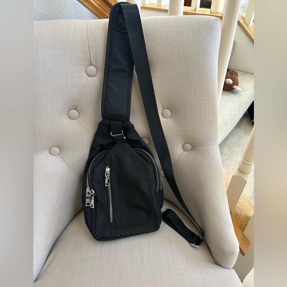 Madison West Black Belt Bag with Silver Accents